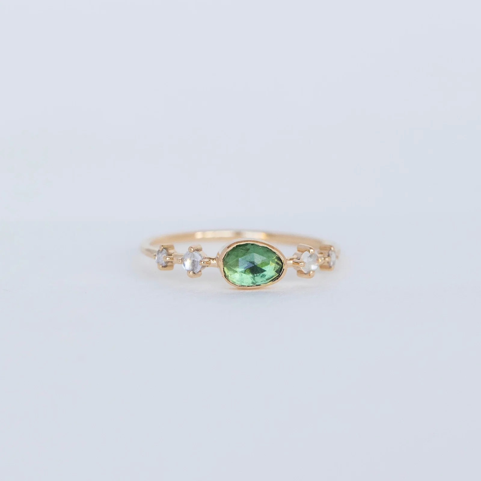 Image of Green Tourmaline, Moonstone and Diamond Ring