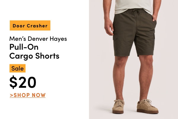 Door Crasher Men's Denver Hayes Pull On Cargo Shorts Sale $20
