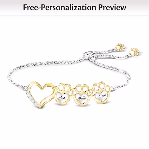 Paw Prints Bolo Bracelet Personalized with Your Pets' Names