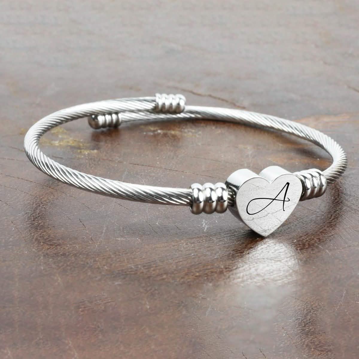 Image of Heart Cable Initial Bracelet Hypoallergenic and Adjustable