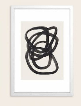 Society6 Mid Century Modern Minimalist Abstract Art Brush Strokes Black & White Ink Art Spiral Circles Framed Art Print - Modern Wall Decor by Enshape - Framed Canvas, Work of Art with Gallery-Qualtity Ink, 13 X 19, Modern White