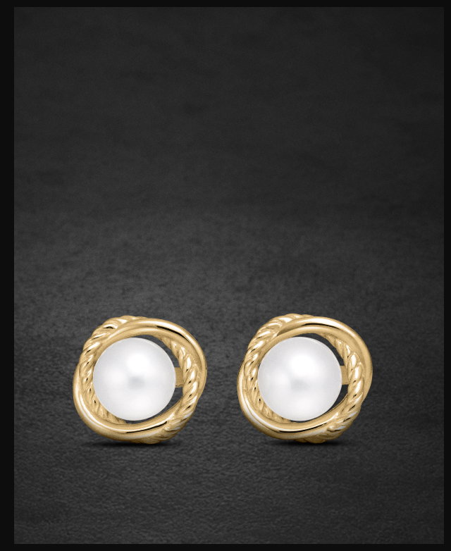 Crossover Infinity Pearl Stud Earrings18K Yellow Gold with Pearls, 10mm