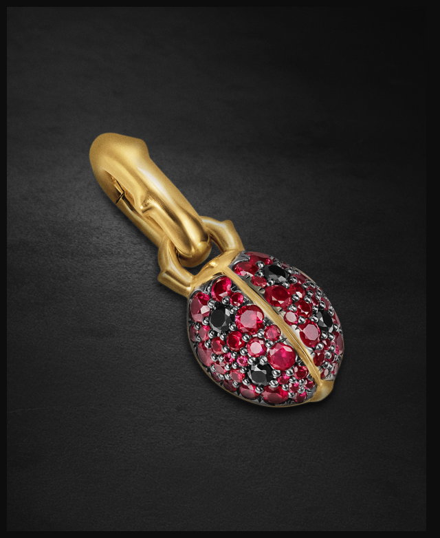 Ladybug Amulet18K Yellow Gold with Rubies and Black Diamonds, 12.7mm