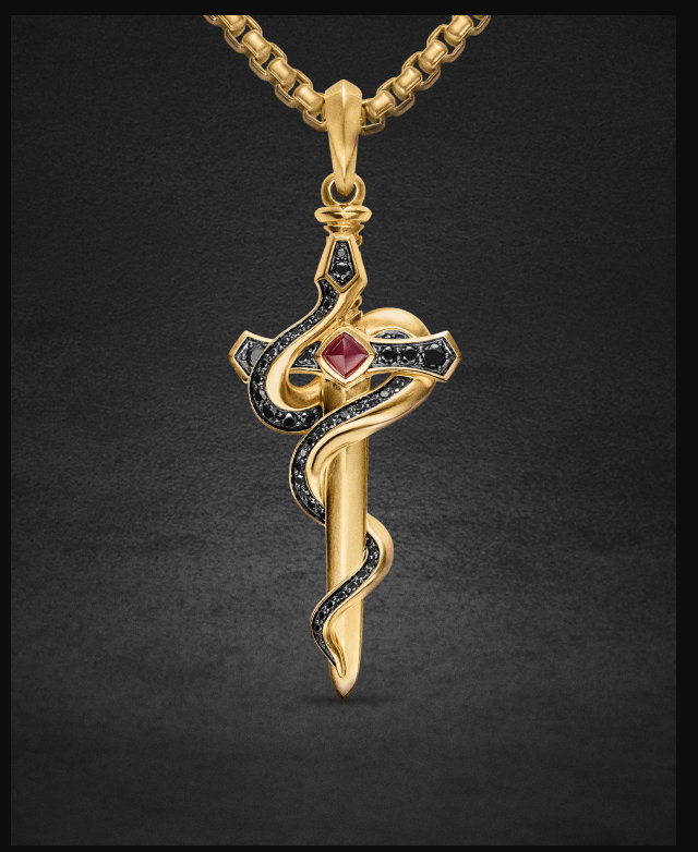Ouroboros Snake Amulet18K Yellow Gold with Ruby and Black Diamonds, 48mm