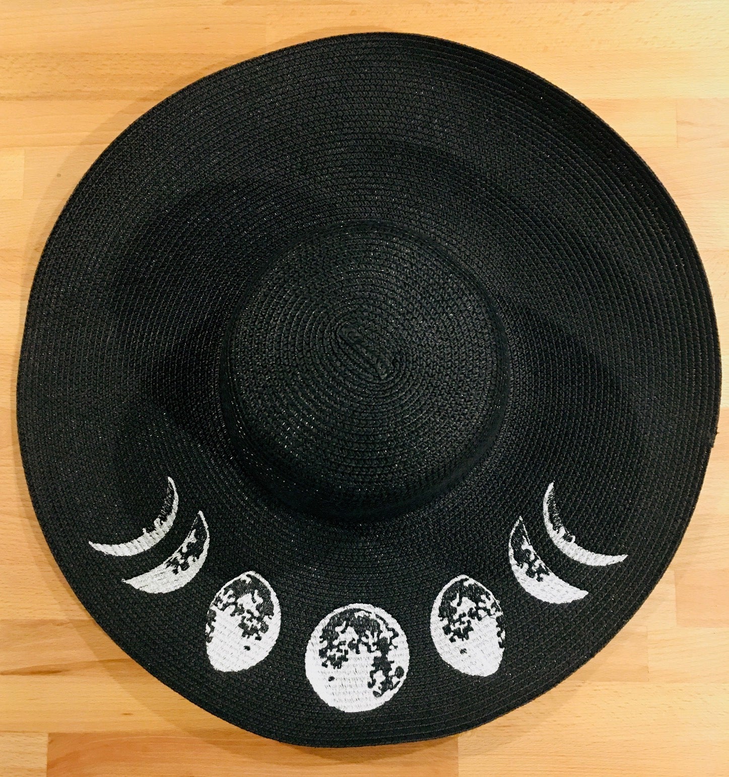 Embroidered Floppy Sun Hat - XL Brim - Moon Phase