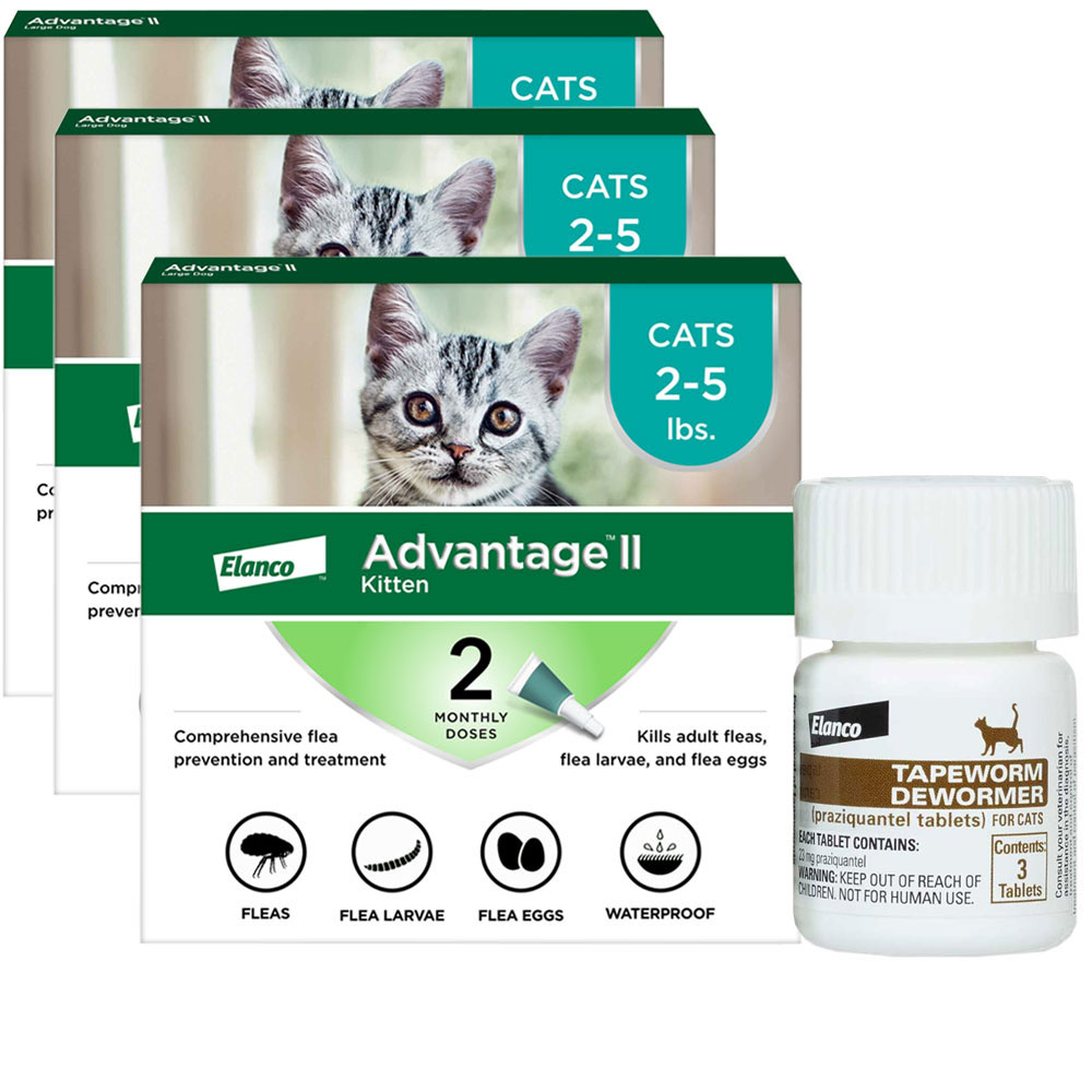 Image of Advantage II Kitten 2-5 lbs.|Vet-Recommended Flea Treatment & Prevention|6-Month Supply + Tapeworm Dewormer for Cats (3 Tablets)
