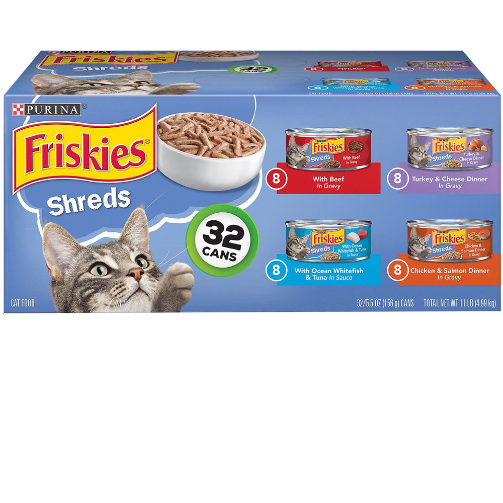 Image of Friskies Shreds Variety Pack Canned Cat Food, (5.5oz x 32)
