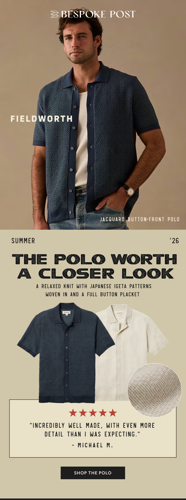 Jacquard Button Front Polo