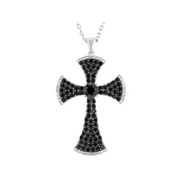 Black Spinel With White Lab Created Sapphire Rhodium Over Brass Pendant with Chain 3.54ctw
