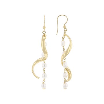 White Cultured Freshwater Pearl 18k Yellow Gold Over Bronze Earrings