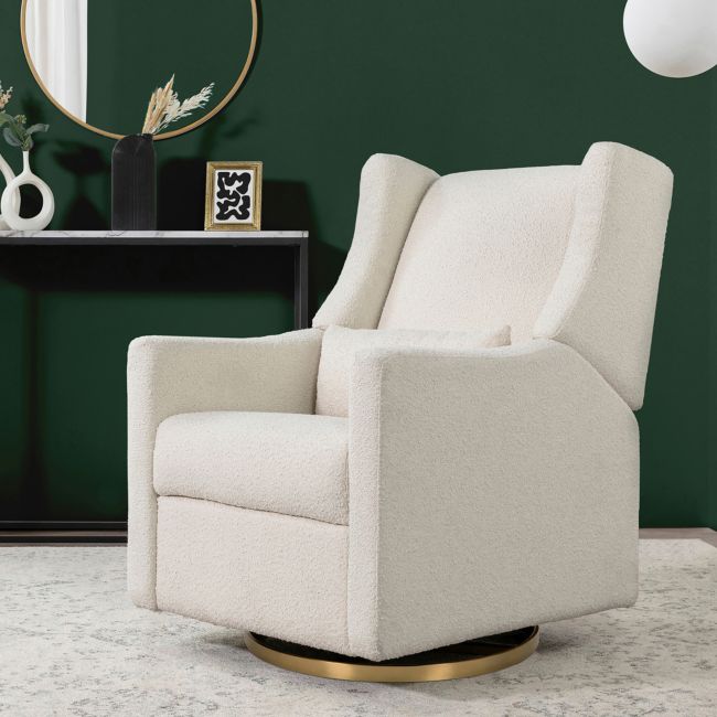 Image of Babyletto Kiwi Ivory Boucle Nursery Power Glider Recliner Chair with Gold Base