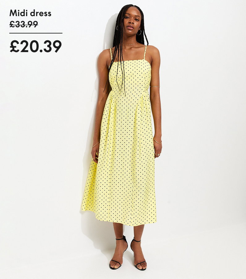 Yellow Spot Print Cami Godet Midi Dress