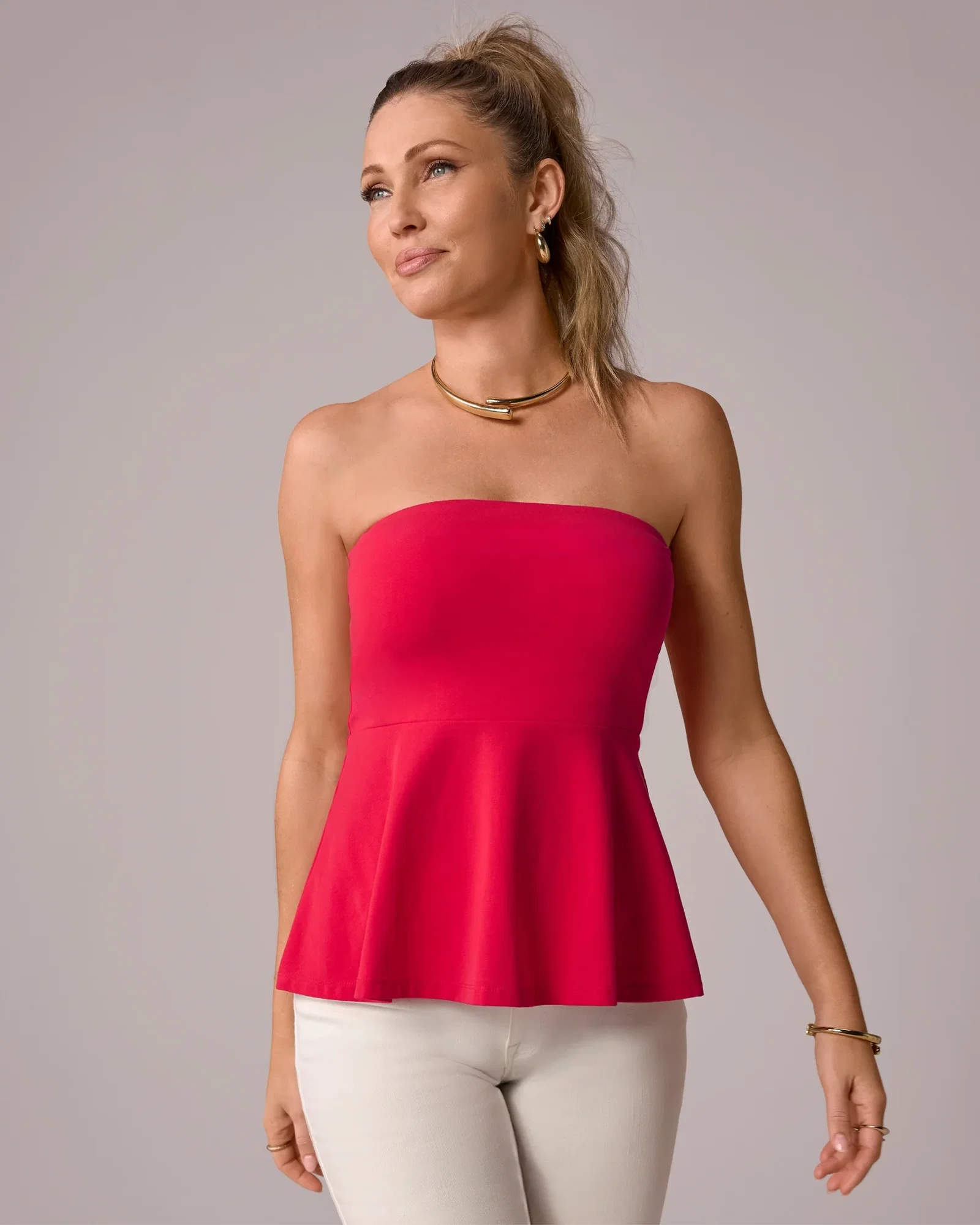 Image of So Sexy Peplum Tube Top Tomato Red