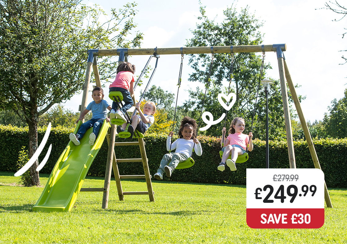 Wooden Play Centre Swing Set with Wave Slide