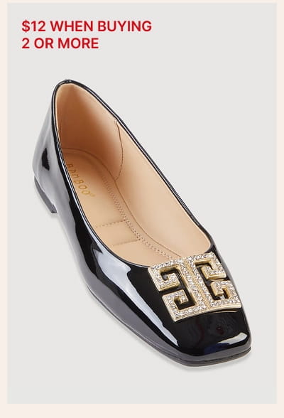 Shop Rhinestone Greek Key Pendant Faux Leather Flats