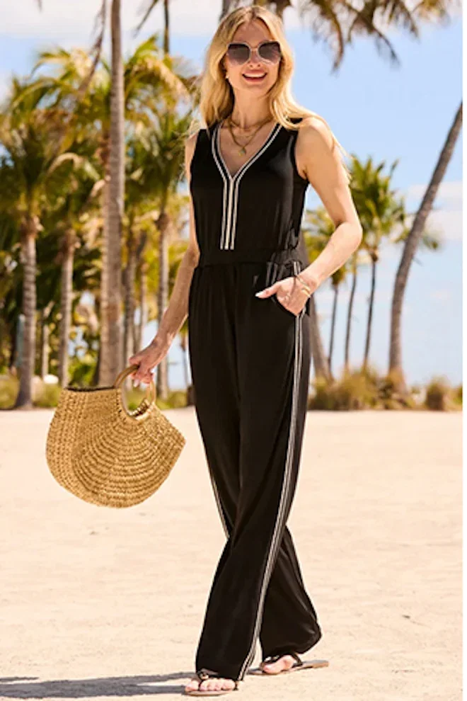 Black Contrast Trim Detail Jumpsuit