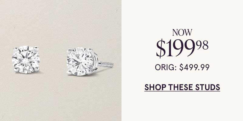 Diamond round-cut studs. Now $199.98.  ORIG: $499.99. Click here to shop these studs