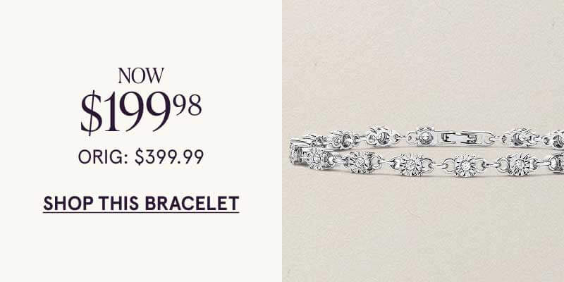 Diamond circle-cut stones linked together on bracelet. Now $199.98. ORIG: $399.99.  Click here to shop this bracelet