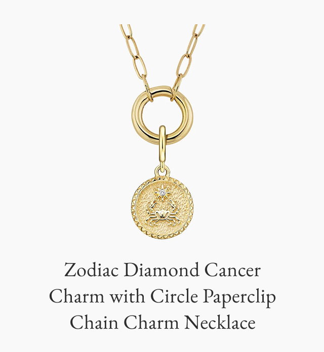 Zodiac Diamond Cancer Charm with 16 in. Circle Paperclip Chain Charm Necklace 
