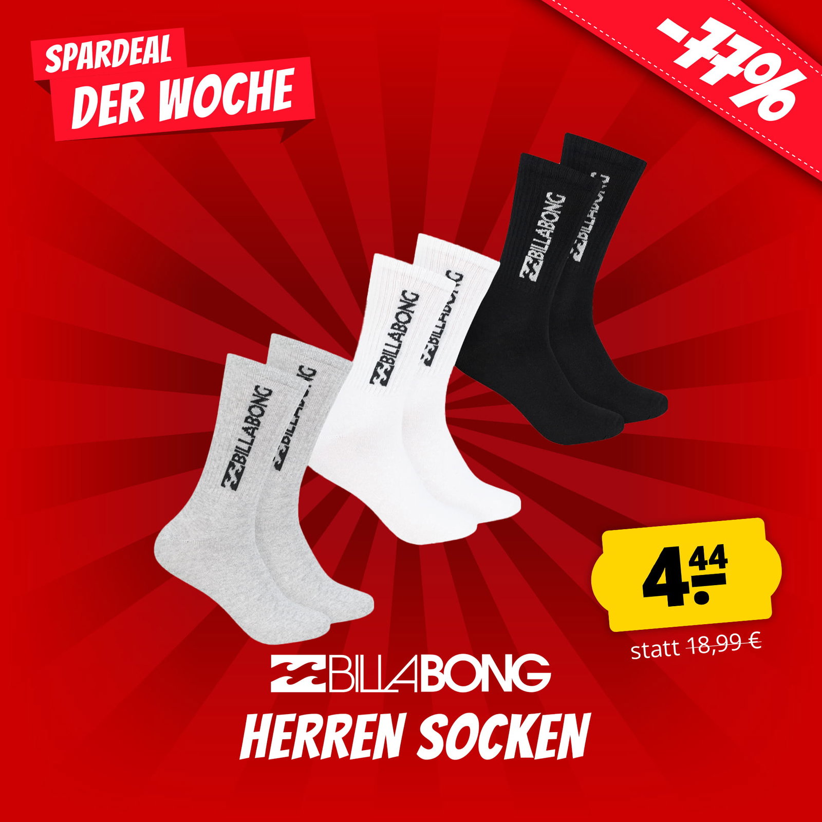 Billabong Unisex Crew Tennis Socken 3 Paar weiß