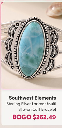 Southwest Elements | Sterling Silver 35x15mm Larimar Multi Row Slip-on Cuff Bracelet  BOGO $262.49 ($349.99 orig)