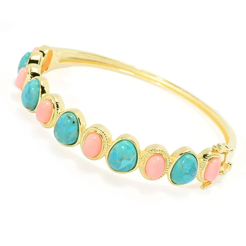 Image of 18K Gold Plated Pink Coral & Blue Mohave Turquoise 7.25
