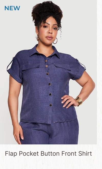 Shop Plus Size Flap Pocket Button Front Shirt