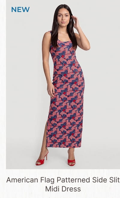 Shop American Flag Patterned Side Slit Midi Dress