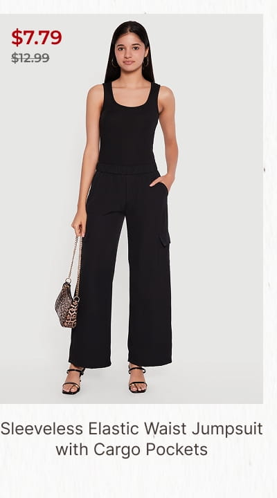 Shop Sleeveless Elastic Waist Jumpsuit with Cargo Pockets
