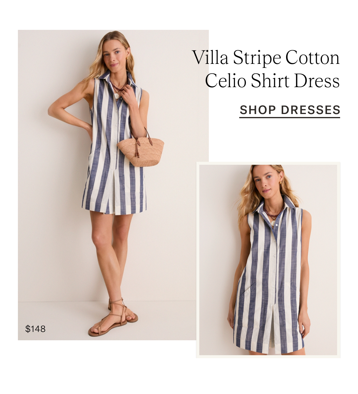 Villa Stripe Cotton Celio Shirt Dress