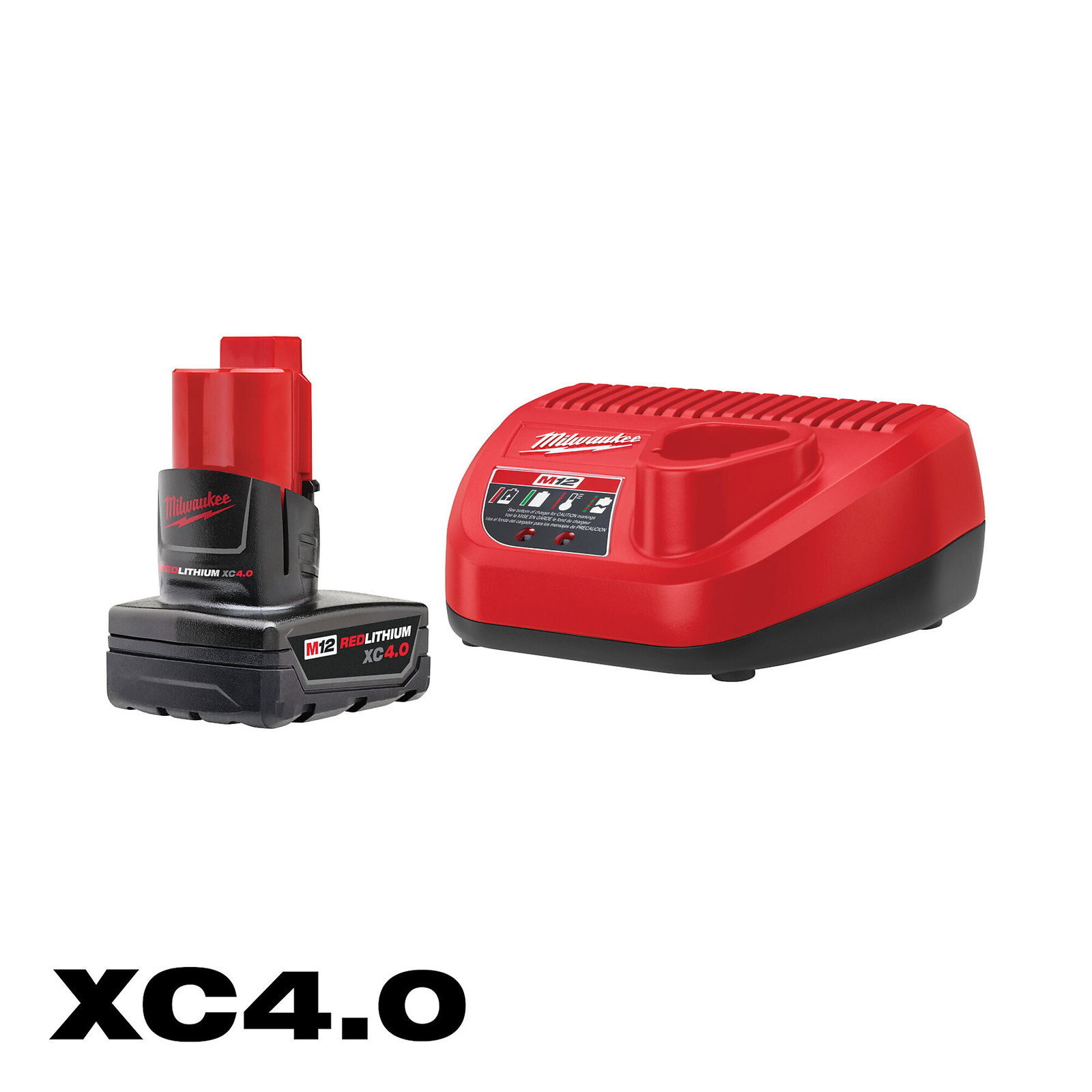 Milwaukee M12™ REDLITHIUM™, M12 XC Battery Pack 4.0 Ah and Charger Starter Kit, Battery Type Lithium-ion, Batteries (qty.) 1 Model# 48-59-2440
