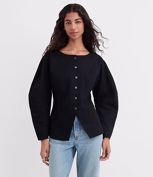 Seamed Barrel Sleeve Button Top