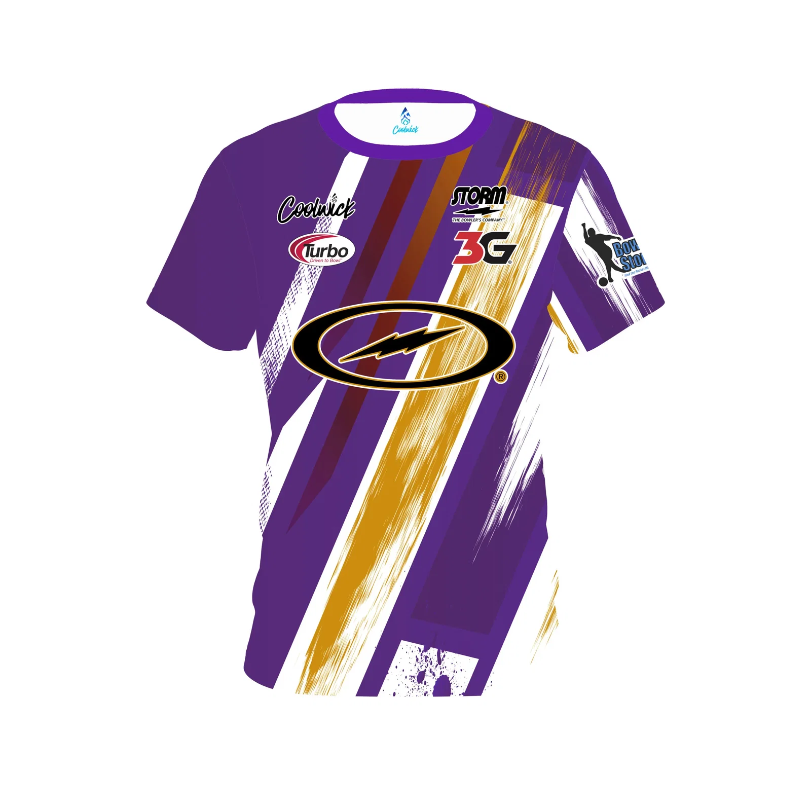 Image of Storm Dom Barrett Purple Yellow Paint CoolWick Bowling Jersey