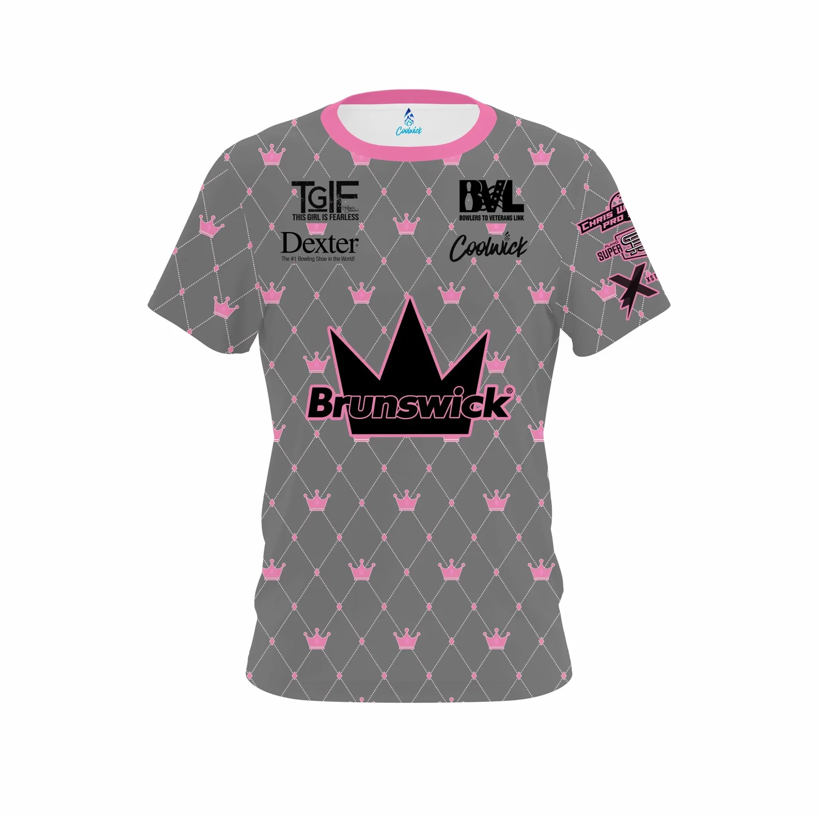 Image of Stefanie Johnson Brunswick Pink Gray Crowns CoolWick Bowling Jersey