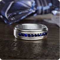 Triton 8MM Tungsten Carbide Ring - Stone Channel Set Silver Satin Finish