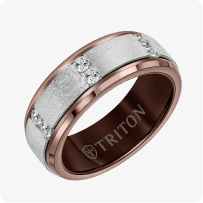 Triton 8MM Espresso Tungsten Diamond Ring - Vertical Channel Set Silver Satin Finish and Bevel Edge