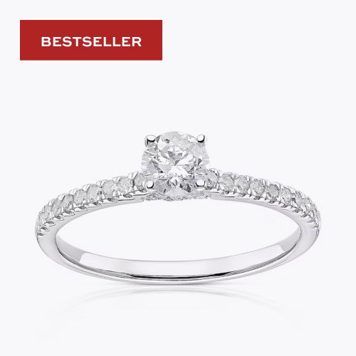 9ct White Gold Solitaire Stone Set Shoulders 0.50ct Diamond Ring