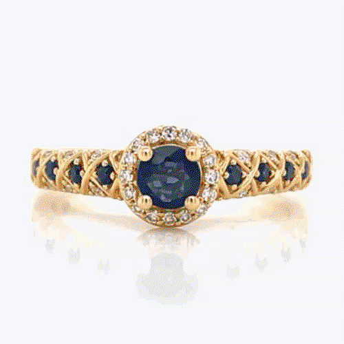 Emmy London 18ct Yellow Gold Sapphire & Diamond Halo Ring