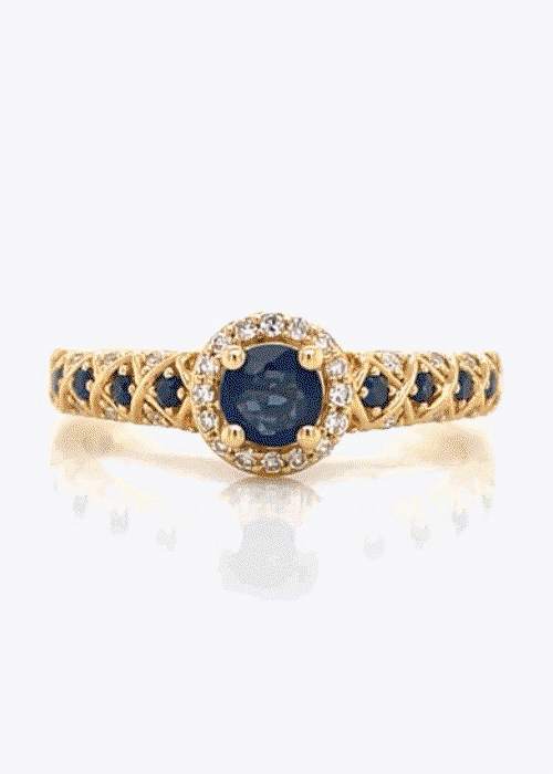 Emmy London 18ct Yellow Gold Sapphire & Diamond Halo Ring
