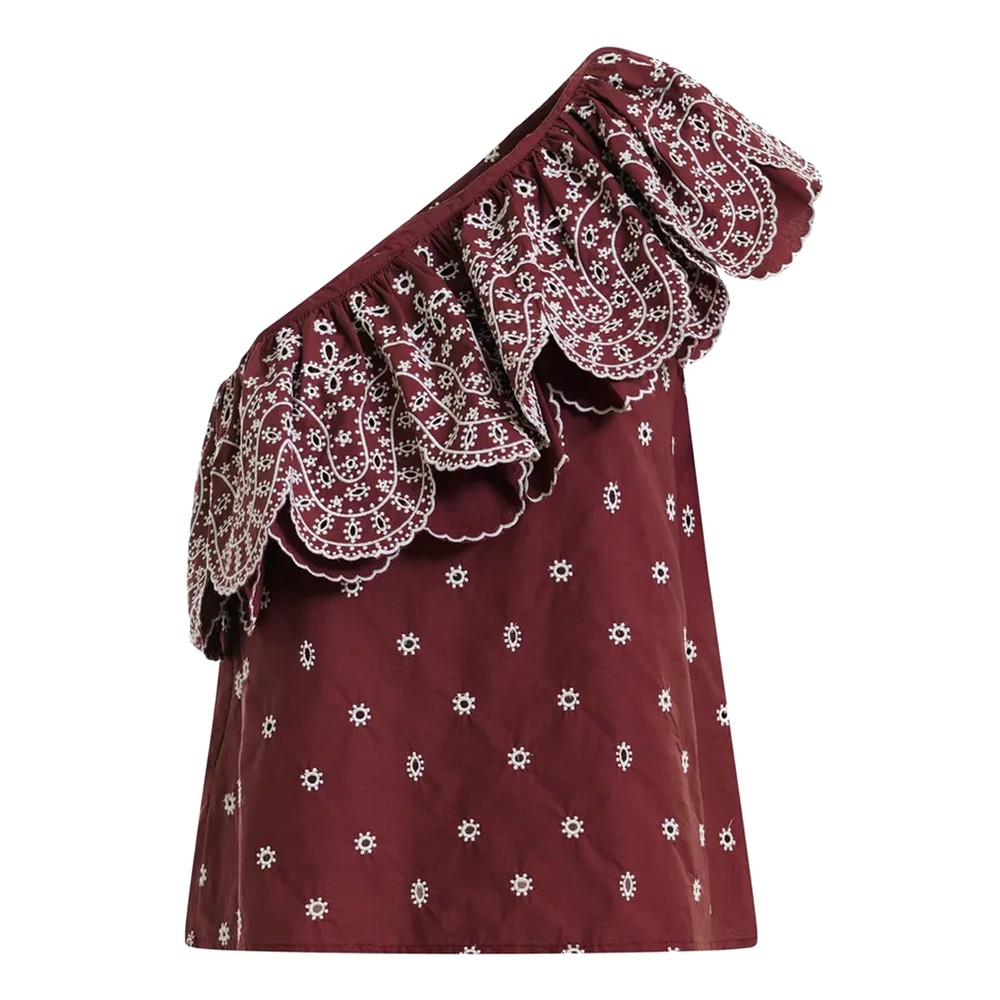 Image of Kath Scallop Edge Embroidered Top - Deep Wine