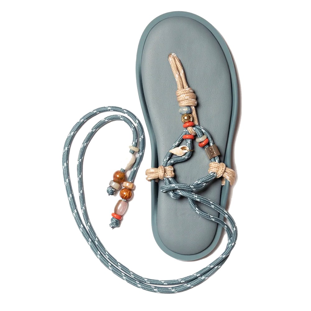 Image of Flo Twin Bead Cord Tie Sandals - Teal & Argilla
