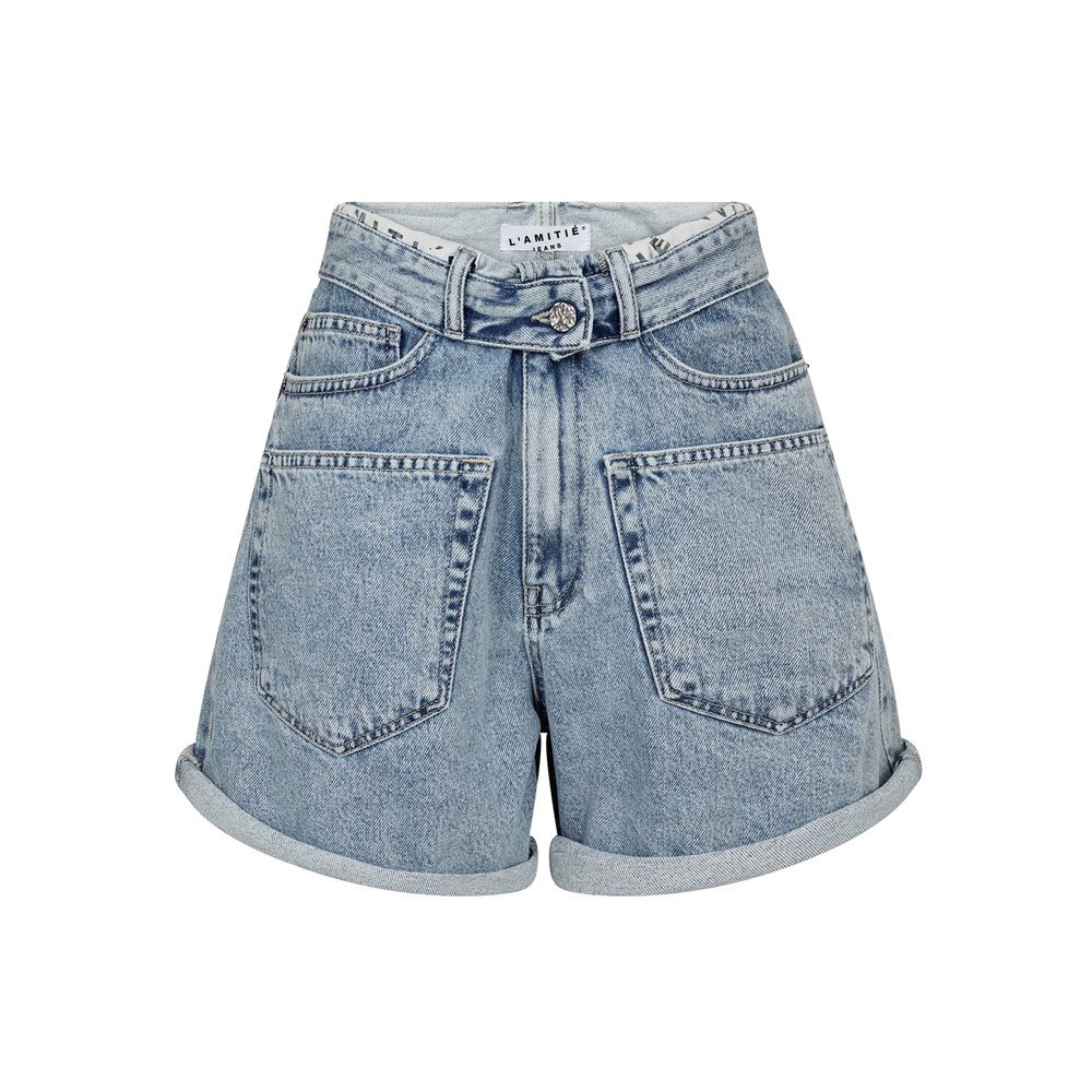 Image of Flip Waist Shorts - Bleached Denim