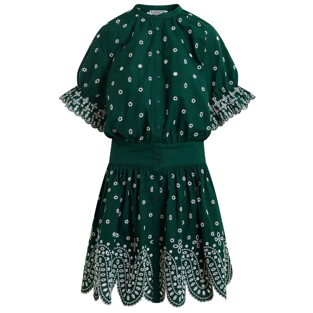Image of Kaylani Embroidered Dress - Bottle Green