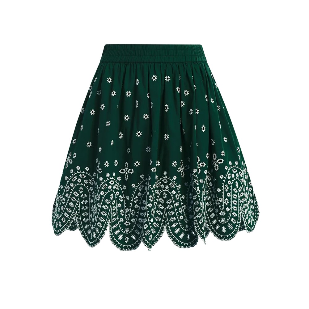 Image of Karter Embroidered Skirt - Bottle Green