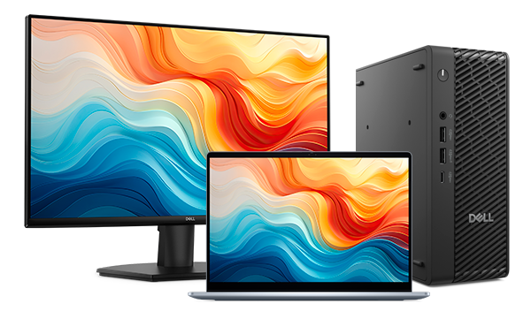 Dell 27 Monitor - SE2726H, Dell 14 Plus Laptop and Dell Pro Max Micro Desktop montage