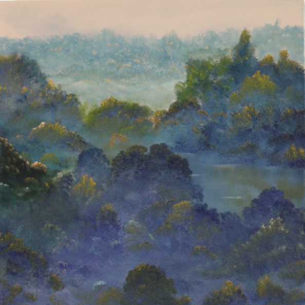 foggy morning landscape painting
