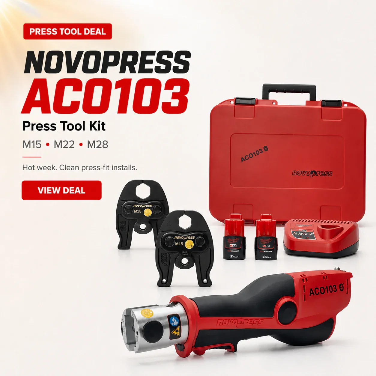 Novopress ACO103 press tool kit with M15, M22 and M28 jaws