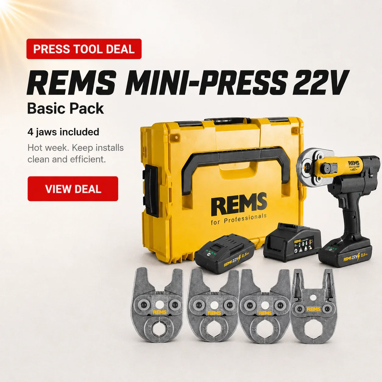 REMS Mini-Press 22V basic pack with four jaws