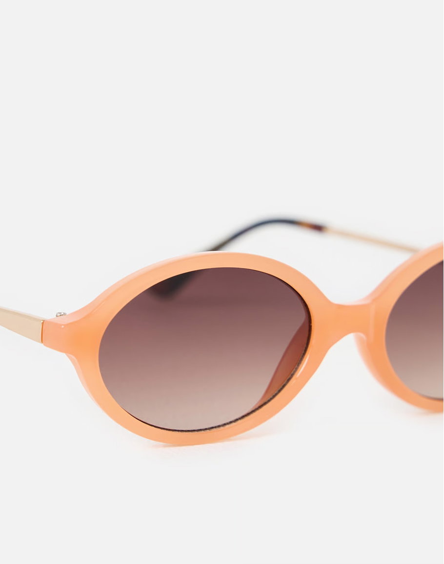 Peach & Gold Tone Metal Oval Sunglasses