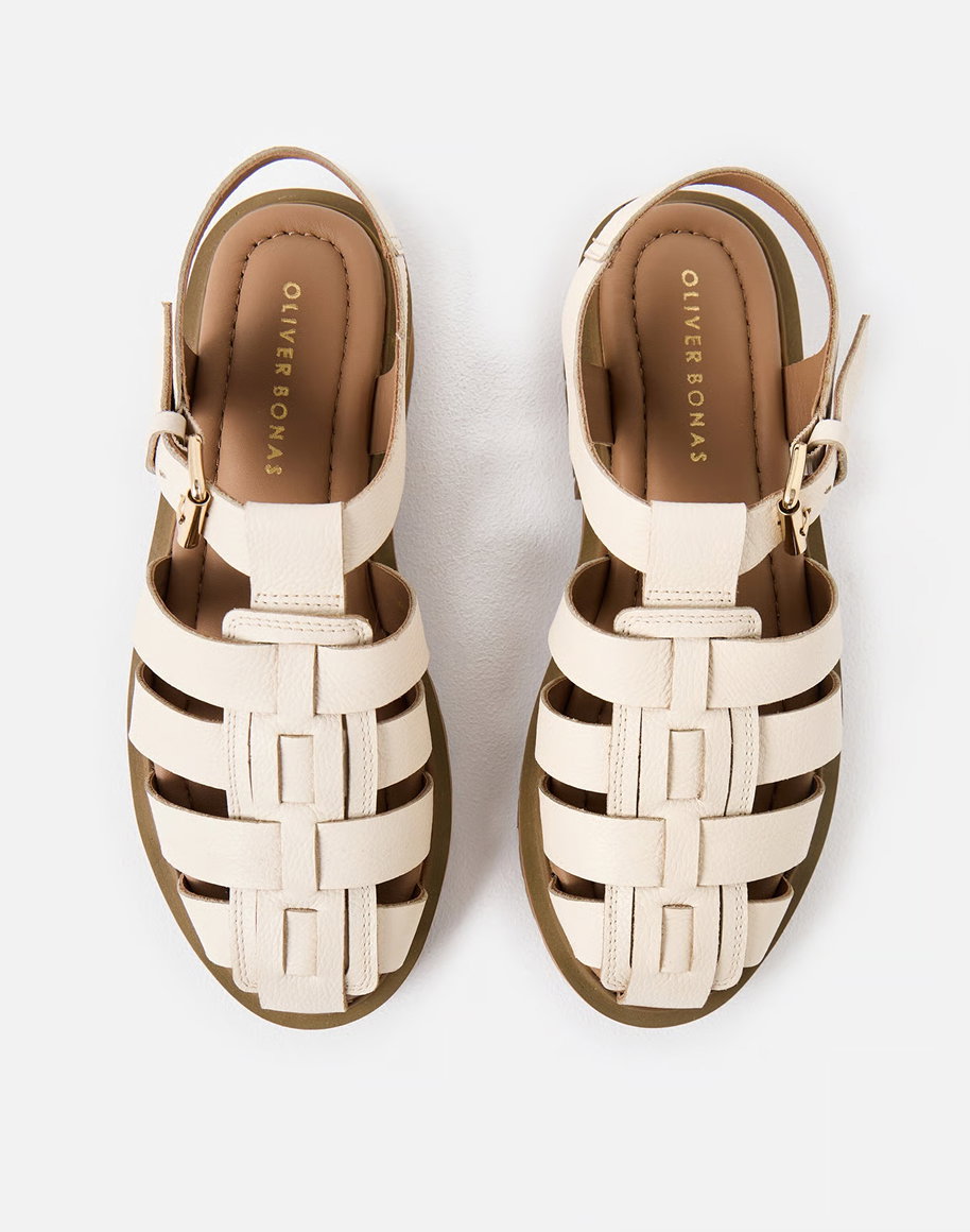 Ecru Cream Leather Chunky Fisherman Sandals